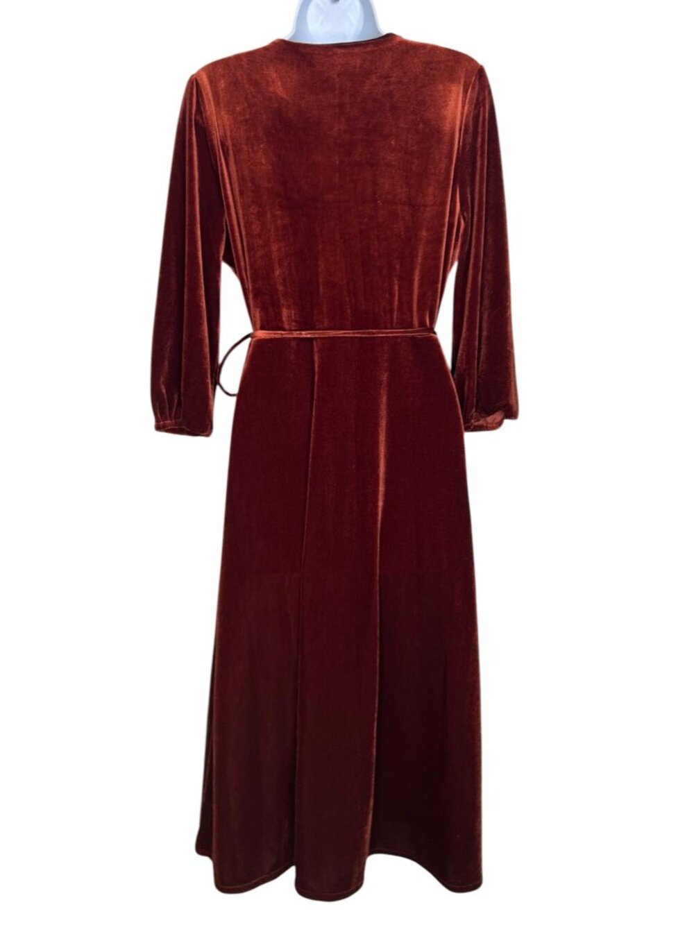 Baltic Born Beckinsale Midi Velvet Wrap Dress Cinnamon Rust Orange Medium Party - Picture 15 of 16